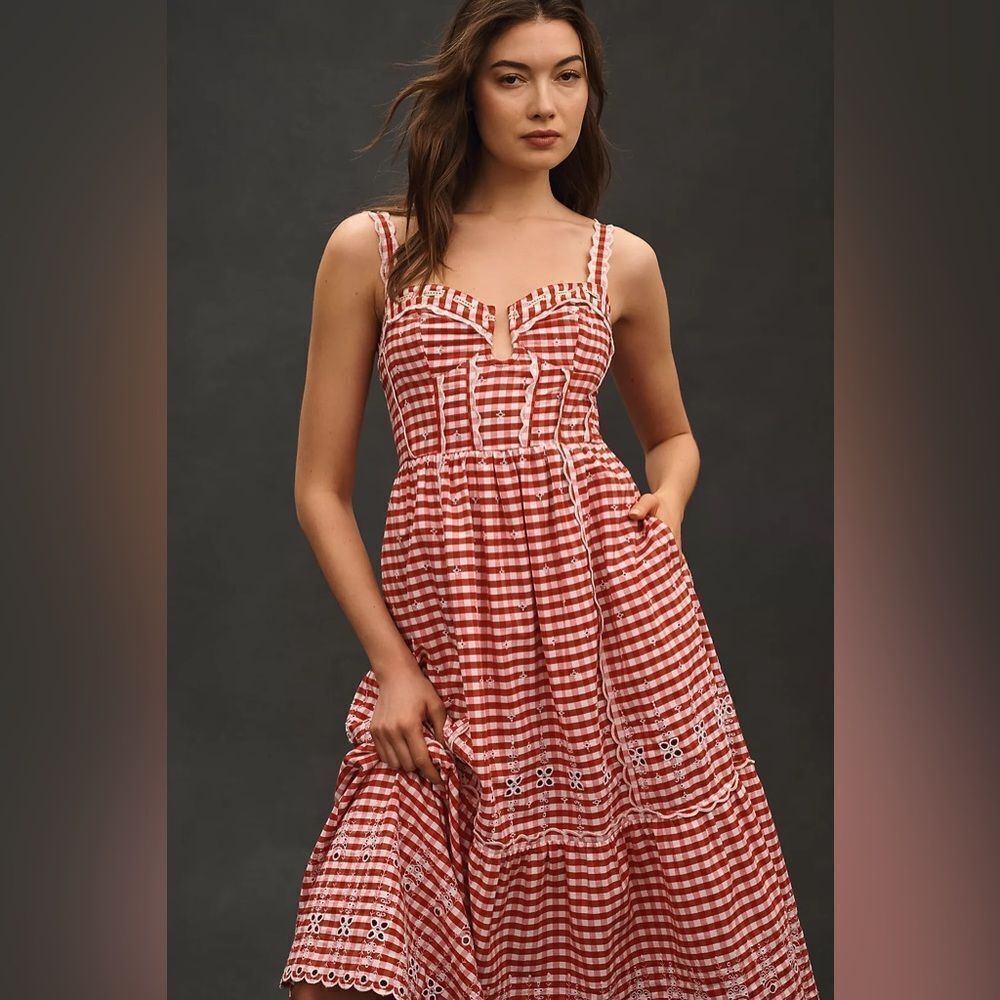 Anthropologie Sleeveless Sweetheart Gingham Midi Dress NWT